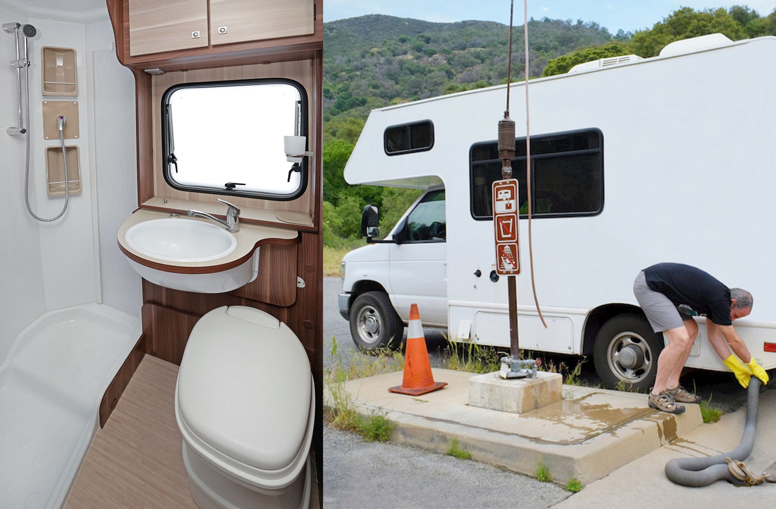 Portable RV/camper toilet and holding tank setup in Ganado, Arizona